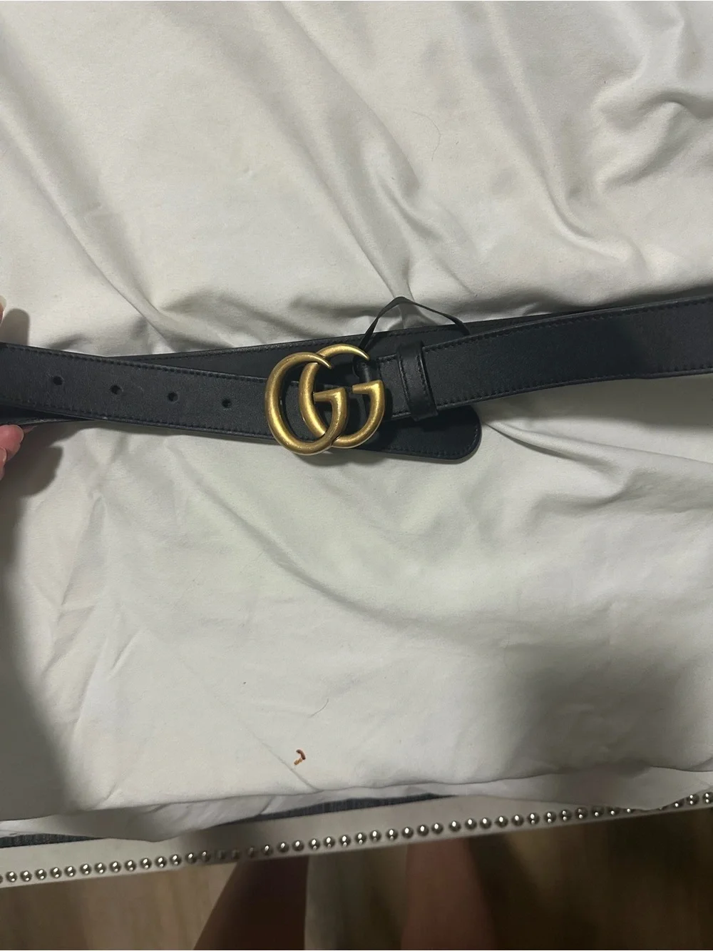 Gucci Black Leather Belt with Gold Double G Buckle